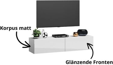 4housedesign® TV Board Lowboard Hanging | TV Cabinet Sideboard Living Room | Lowboard Living Room TV Shelf TV Board Hanging TV Cabinet TV 55 Inch - TV Lowboard Black Matt (240 (2x120), White Glossy)