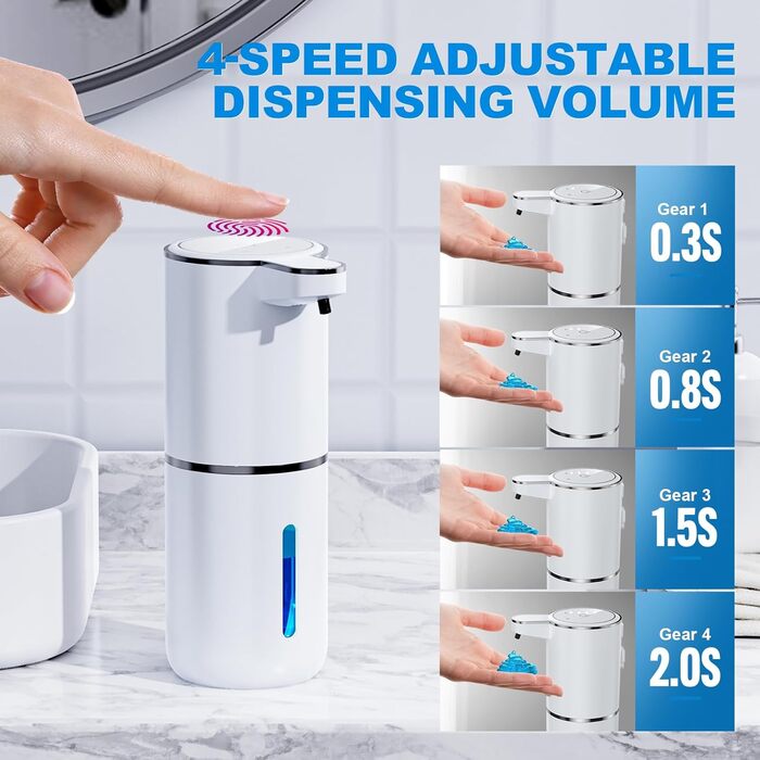 Amzyvls Soap Dispenser Automatic, 380ml Electric Wall Mount Touchless Automatic Soap Dispenser, USB Rechargeable with Infrared Motion Sensor for Bathroom, Kitchen, Office