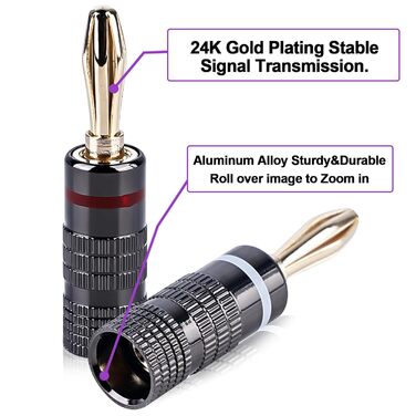 Бананові конектори Vegena (20 шт.) з 24K покриттям, 4 мм, для акустичних кабелів, підсилювачів, AV-ресиверів, домашнього кінотеатру