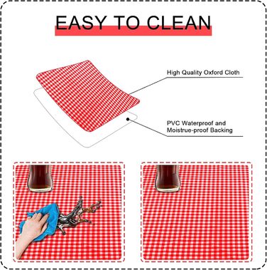 Плед для пікніка LIVEHITOP водонепроникний XXL, великий пляжний плед, складаний килимок для пікніка з ручкою для транспортування, для кемпінгу, парку, барбекю (150 x 200 см, червоно-клітинчастий)