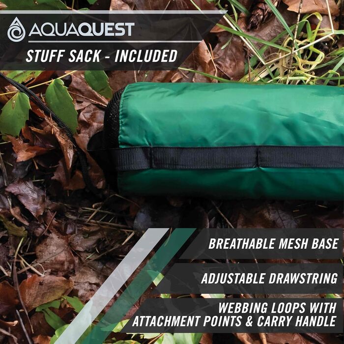 AquaQuest Safari Waterproof Tarp - Lightweight Sun & Rain Shelter for Camping, Hiking, Backpacking & Hammocks (3x2m, Green)
