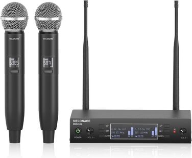 Система бездротового мікрофону Dual Channel MELONARE, професійний комплект, UHF, дальність 100 м, для співу, караоке, церкви