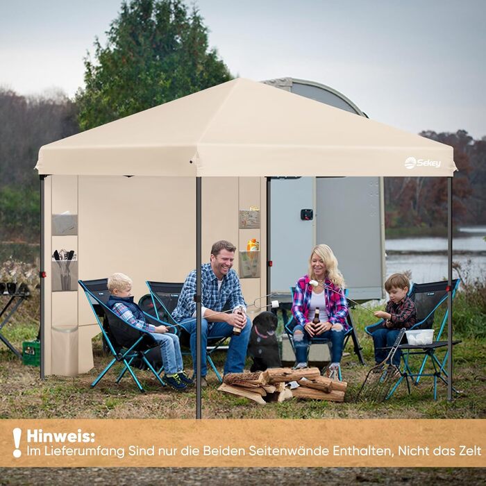 Sekey 1PCS Side Walls for Gazebo 3x3 Waterproof and Winterproof with Storage Compartments, Side Walls for Gazebo Party Tent Garden Tent 3x3m, (Khaki, 1 Multifunctional)
