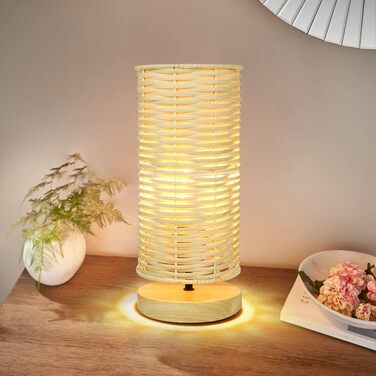 Сучасна LED лампа Depuley на стіл, бамбук та дерево, кругла, з абажуром з ротангу, 60 Вт, патрон E27, нічник, лампа для читання в спальню, дитячу кімнату, з лампою, Rund-1