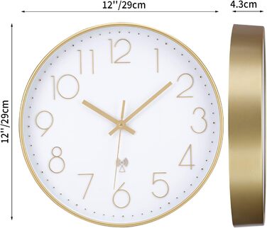 VIVILINEN Radio-Controlled Wall Clock Silent Wall Clock No Ticking Sound Modern Radio-Controlled Wall Clock Silent Wall Clock Non-Ticking Hanging Clock for Living Room Bedroom Office Kitchen 30x30cm / 12 inches