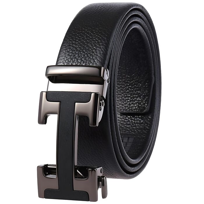 Чоловічий шкіряний ремінь з автоматичною пряжкою (ratchet belt), преміум шкіра, чорний, довжина 124,5 см