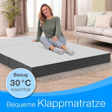 Складаний матрац ELONEO Premium Visco 75x200 см, висота 15 см, гостьовий, ортопедичний, для подорожей, складний гостьовий матрац знімний чохол, сіро-білий
