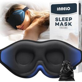 Маска для сну INNELO 3D, 100% світлонепроникна, для жінок та чоловіків, зручна, з мішечком для подорожей, чорна