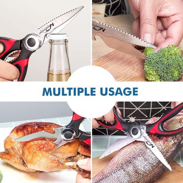 Кухонні ножиці з нержавіючої сталі з захисною кришкою та ергономічною м'якою ручкою, мультифункціональні ножиці для птиці, м'яса, трав та овочів Red