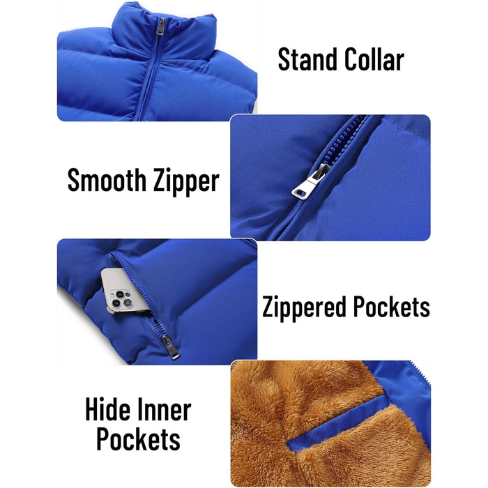 Чоловічий зимовий жилет AIEOE з утеплювачем, степване пошиття, жилет без рукавів, синій, розмір XL