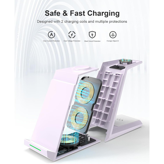 Бездротова зарядка 3-в-1 для Apple Watch, iPhone та AirPods Pro (білий/фіолетовий)