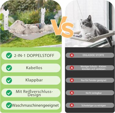 Кішка ліжко на вікно, світлодіодна килимок, складана, бездротова, до 20 кг, зручне ліжко з оглядом 360°, кішка гамак, віконце ліжко (Сірий, 1 шт.)