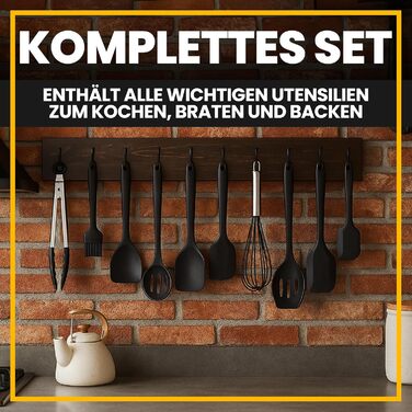 Набір кухонних аксесуарів Retoo з силікону, 10 шт. - кухонне приладдя, посуд, стійкий до високих температур, без BPA, з антипригарним покриттям, ергономічні ручки, придатний для миття в посудомийній машині, з коробкою для зберігання, чорний