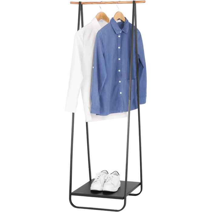 WOLTU Clothes Rack Black for Bedroom Wardrobe Clothes Rail Narrow Metal Clothes Rod with Metal Shelves approx. 54x45x141cm (WxDxH)