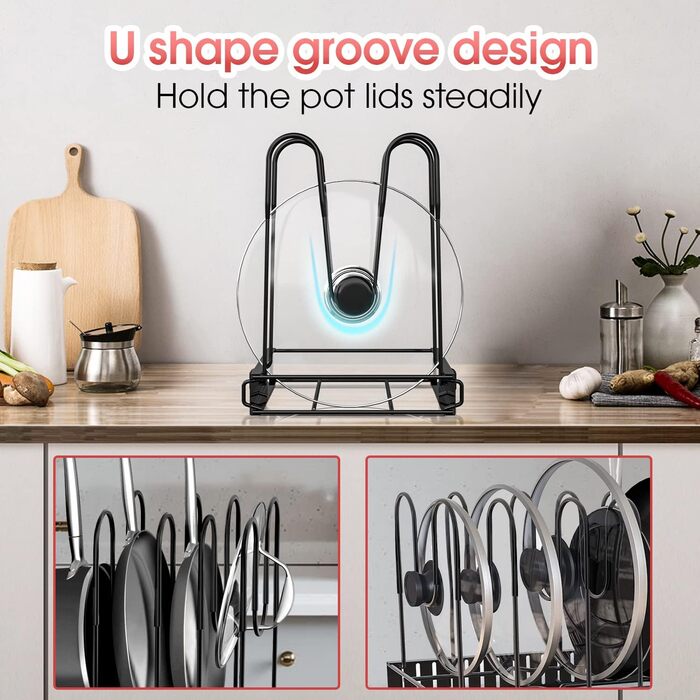 G-TING Pot Rack, 8 Tiers, Pot and Pan Organizer, Adjustable Lid Holders & Pan Rack for Kitchen, Countertop and Cabinet, Lid Organizer for Pots
