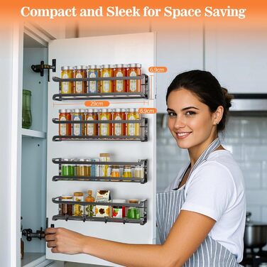 Стильна підставка для спецій на 4 відділення з металу, чорна, самоклеюча, без свердління, для кухонної шафи та дверей