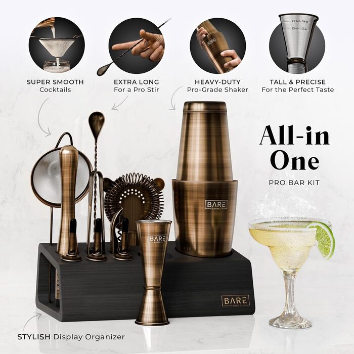 Набір бармена Mixology Barkeeper-Set Boston Cocktail Shaker (14 предметів, латунь, 0.8л)