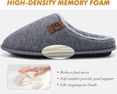 Тапочки чоловічі COFACE з фетру, теплі, зручні, з м'якою підкладкою, антиковзаюча гумова підошва, для дому та вулиці, розмір 40-49 (Сірий, 43 EU)