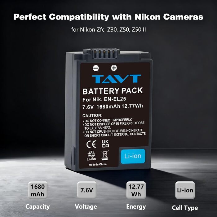 Акумулятор Nikon EN-EL25 + Зарядний пристрій для Nikon Zfc Z30 Z50 Z50II