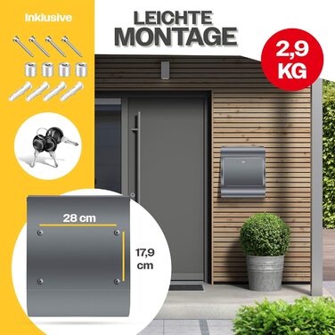 Поштовий ящик настінний KESSER XXL нержавіюча сталь, з газетницею, замок (3 ключі), антрацит