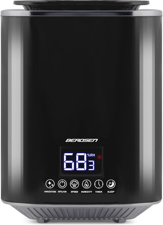 Ультразвуковий зволожувач повітря Berdsen з іонізацією, ароматерапією та гігростатом - 2.6 л, 3 швидкості, для дитячої кімнати, чорно-сірий