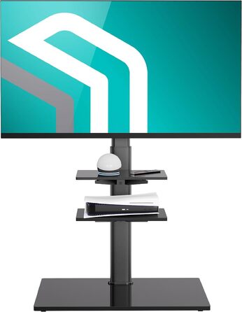 Настінна/Підлогова стійка для телевізора ONKRON TS5550-B: поворотна, регульована по висоті, VESA 600x400, 2 полиці, чорне скло
