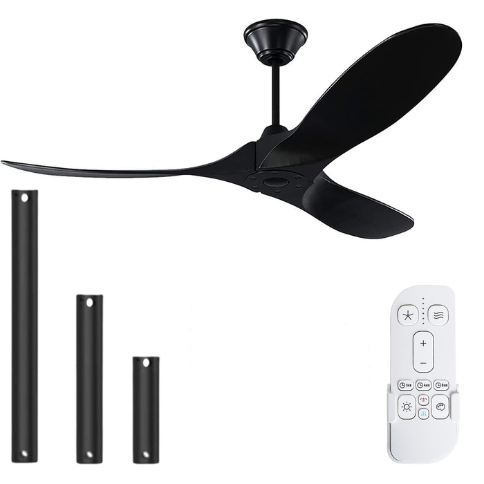 Дерев'яний стельовий вентилятор 152 см (60 дюймів) з дистанційним керуванням, 3 лопаті, DC-двигун, для дому та вулиці, таймер