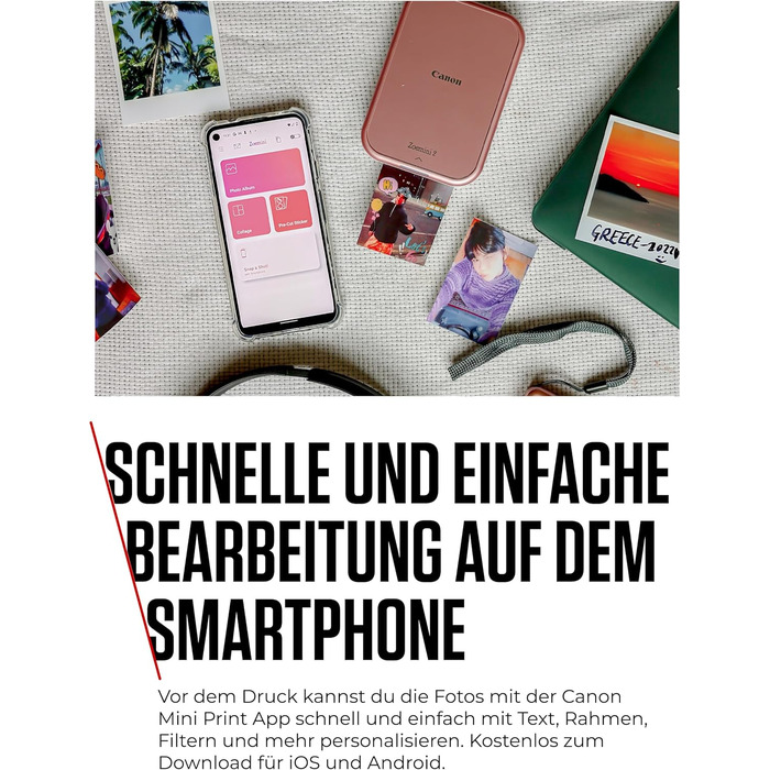 Canon Zoemini 2: Портативний фотодрук, Bluetooth 5.0, USB-C зарядка (Рожеве золото)