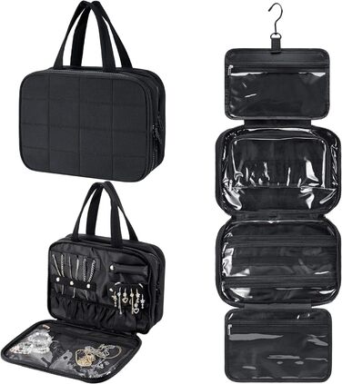 Сумка-органайзер для косметики та аксесуарів для жінок з гачком, чорна. Водонепроникна дорожня сумочка з кількома відділеннями