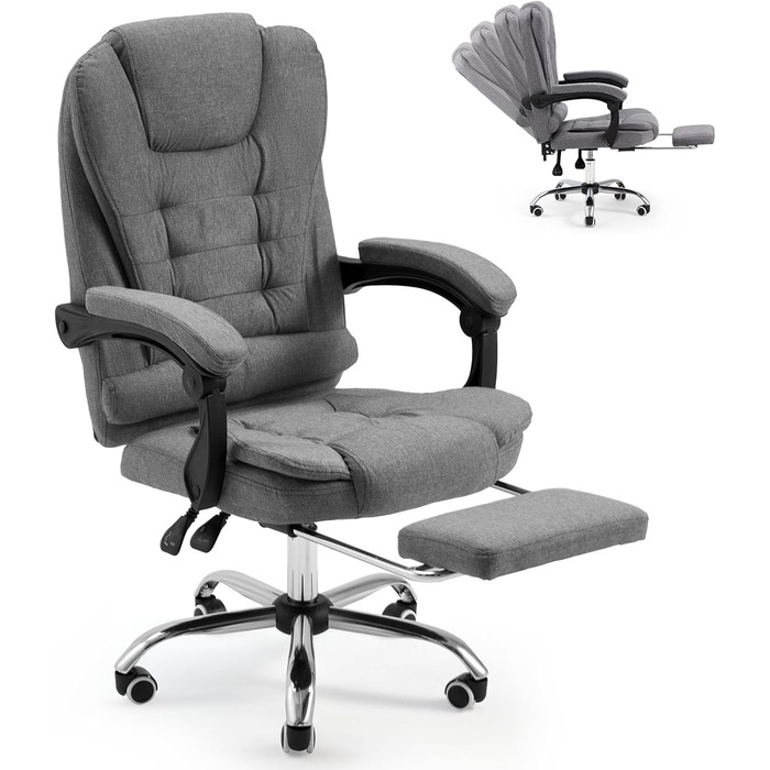 Офісний крісло YODOLLA, 200 кг, ергономічний, з регульованою спинкою, з підніжкою, сірий