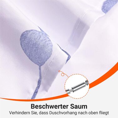 Штора для душу 240x200 см, квіти, поліестер, антигрибкова, водовідштовхувальна, з кільцями та утяжувачем (Ліловий)