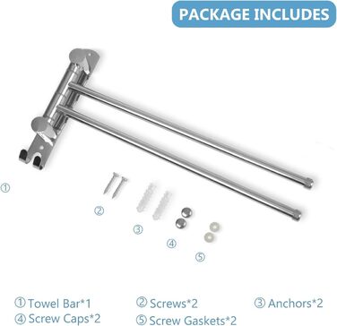 Тримач для рушників настінний поворотний 180° з нержавіючої сталі, 4-х вільний, з регульованою поличкою для ванної, кухні та гардеробу. Сріблястий колір