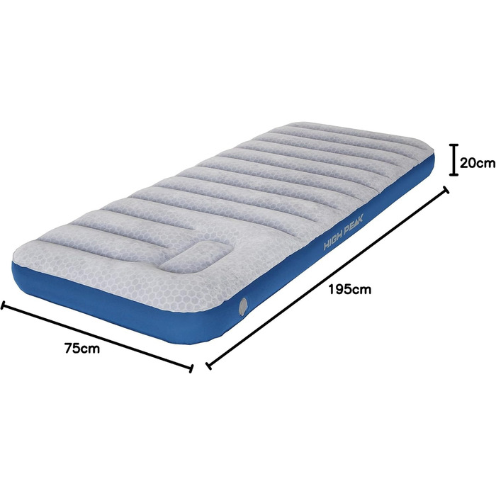 Надувний матрац High Peak 40043, XXL 195x75x20 см, двосторонній, з інтегрованою помпою, антиковзаюча поверхня, для дому та відпочинку на природі, сірий/блакитний