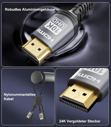 HDMI 2.1 кабель Snokco 10K 8K 3 метри, сертифікований, 48Gbps, Ultra High Speed, 4K 240Hz, 8K 60Hz, eARC, HDCP 2.3, DTS:X, HDR10+, для TV, монітора, проектора, Roku, PS5, X-box