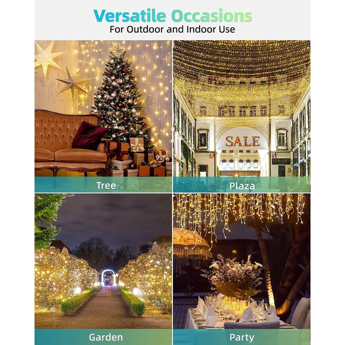 Льорочка LEDYA 200 LED, 10м, тепле біле світло, 8 режимів, IP44, для декору балкона, саду, внутрішніх та зовнішніх приміщень