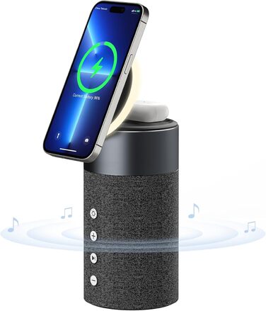 Bluetooth колонка COLSUR з магнітним бездротовим зарядним пристроєм та нічником, сумісна з iPhone 17/16/15/14/13/12, AirPods Pro/4/3/2 - Рожевий (Multicolor)