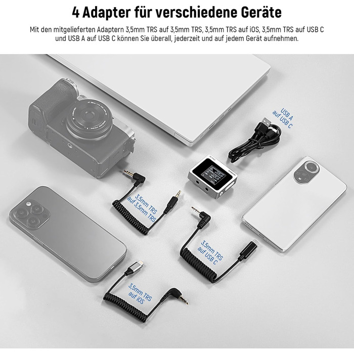 NEEWER Міні бездротове мікрофону, комплект 1RX+2TX+зарядний кейс, 150м радіус дії, для iPhone, iPad, Android, DJI, Insta360, PC, Mac