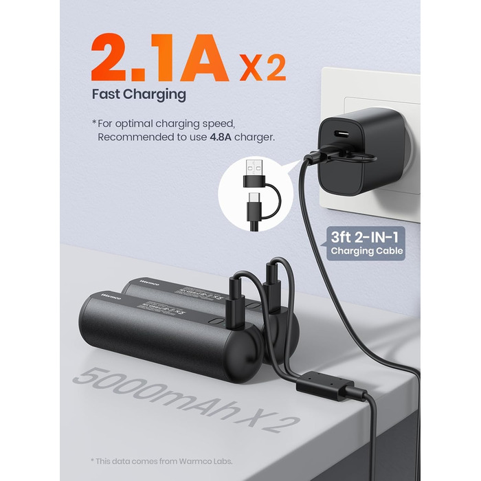 Електричні грілки для рук Warmco Magnetische 2 шт., 10000 mAh, багаторазові, 3 режими нагріву, powerbank, чорний