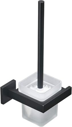 WC Brush and Holder Wall Brush Holder, Chrome, Toilet Brush Set Toilet Brush Set made of 304 Stainless Steel and Frosted Glass for Bathroom (Matte Black)