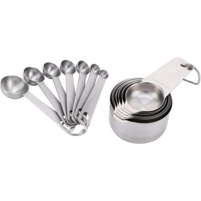 Set of 14 measuring cups and spoons with graduated measuring spoons for baking, measuring spoons made of food-grade stainless steel with a narrow head