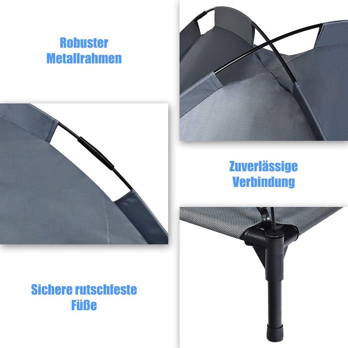 Лежанка для собак GOPLUS з дахом, піднята лежанка для тварин, лежанка для домашніх тварин з металевим каркасом, вологостійке собаче ліжко, котяче ліжко з сонцезахисним тентом, неслизькі накладки на ніжках, для використання в приміщенні та на вулиці (90x81