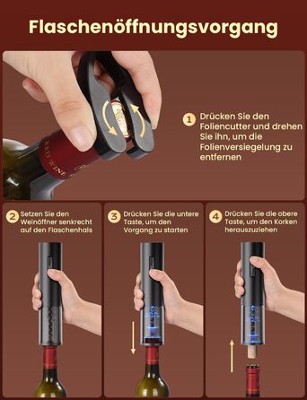 Електричний відкривачка для вина GHB 6-в-1 з USB-зарядкою, різець фольги, виливає вино та вакуумний затвор - ідеальний подарунок для поціновувачів вина (8-в-1)