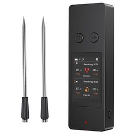 Бездротовий термометр для м'яса з 2 зондами, великий сенсорний екран, IP67 вологостійкий. Підходить для гриля, барбекю, коптильні. Чудовий подарунок на Різдво