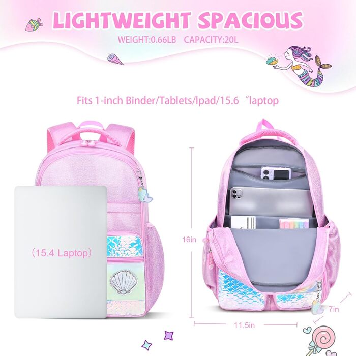 Рюкзак для дівчинки Schulrucksack Mermaid, рожевий - шкільний, 43x35x17 см, для дітей 5-10 років