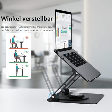 Підставка для ноутбука 360° з алюмінію, регульована по висоті, ергономічна, сумісна з MacBook/Dell/HP, срібна