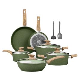 Набір посуду Kitchen Academy Granite 12 предметів для індукції, антипригарне покриття, без PFOA/PFOS, зелений