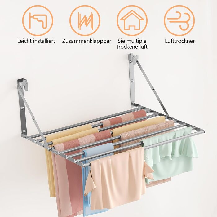 Настінна сушарка для білизни Innotic - розкладний, вологостійкий, сірий, 60 см
