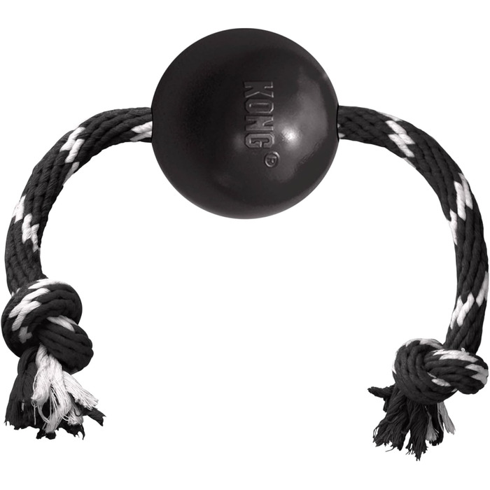 KONG Extreme Ball з мотузкою – міцна іграшка для собак із натурального каучуку, для великих порід, чорна