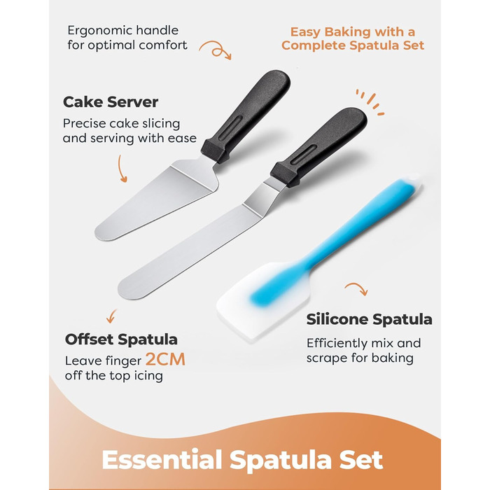 Підставка для тортів Kootek з поворотним столом, 30.5 см, згладжувач для крему 32.8 см, силіконовий шпатель, сервер для тортів, набір для декорування тортів, сріблястий