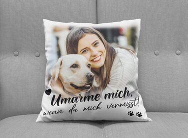 Персоналізована подушка з фото для власників собак LIEBTASTISCH, 40x40 см, подарунок для любителів тварин, декор, «Обійми мене, якщо сумуєш»